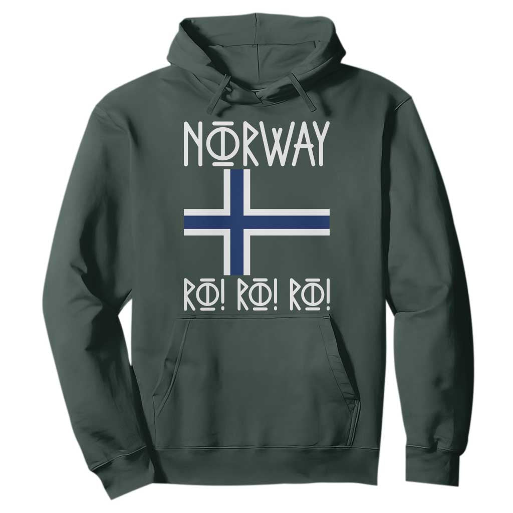 Norway Flag Ro Ro Ro Norse Rune Typography Graphic Hoodie Norge Football Fans Norwegian Pride TS02 Dark Forest Green Print Your Wear