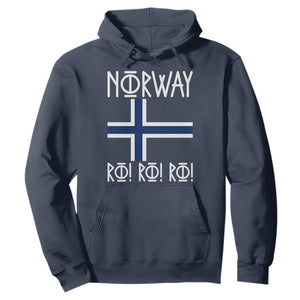 Norway Flag Ro Ro Ro Norse Rune Typography Graphic Hoodie Norge Football Fans Norwegian Pride TS02 Navy Print Your Wear