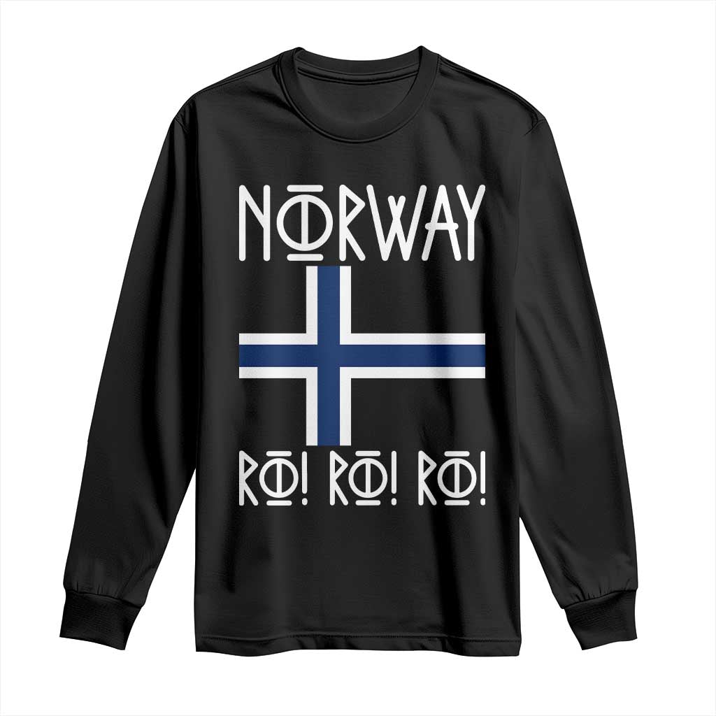 Norway Flag Ro Ro Ro Norse Rune Typography Graphic Long Sleeve Shirt Norge Football Fans Norwegian Pride TS02 Black Print Your Wear