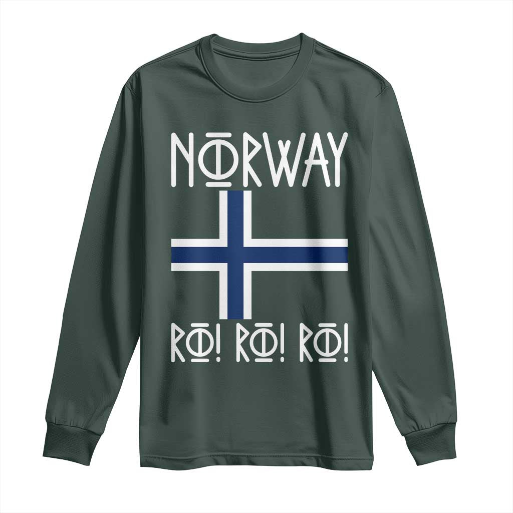 Norway Flag Ro Ro Ro Norse Rune Typography Graphic Long Sleeve Shirt Norge Football Fans Norwegian Pride TS02 Dark Forest Green Print Your Wear