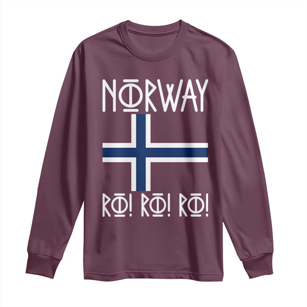Norway Flag Ro Ro Ro Norse Rune Typography Graphic Long Sleeve Shirt Norge Football Fans Norwegian Pride TS02 Maroon Print Your Wear