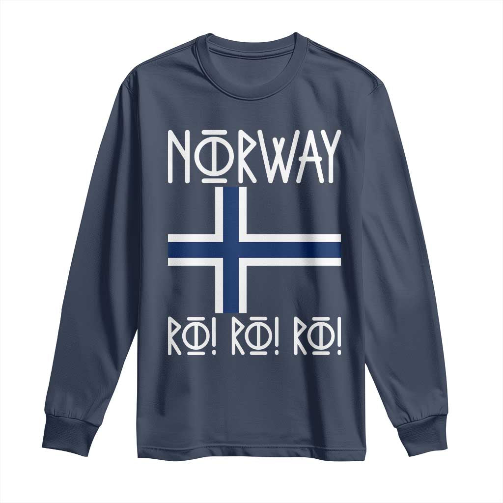 Norway Flag Ro Ro Ro Norse Rune Typography Graphic Long Sleeve Shirt Norge Football Fans Norwegian Pride TS02 Navy Print Your Wear