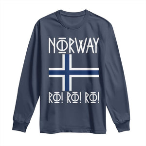 Norway Flag Ro Ro Ro Norse Rune Typography Graphic Long Sleeve Shirt Norge Football Fans Norwegian Pride TS02 Navy Print Your Wear