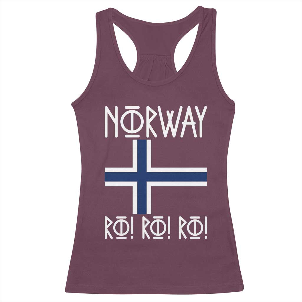 Norway Flag Ro Ro Ro Norse Rune Typography Graphic Racerback Tank Top Norge Football Fans Norwegian Pride TS02 Maroon Print Your Wear