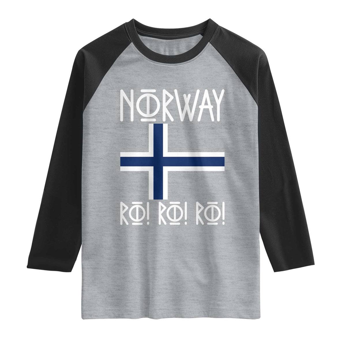 Norway Flag Ro Ro Ro Norse Rune Typography Graphic Raglan Shirt Norge Football Fans Norwegian Pride TS02 Heather Gray Black Print Your Wear