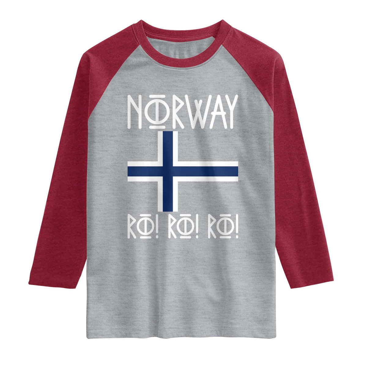 Norway Flag Ro Ro Ro Norse Rune Typography Graphic Raglan Shirt Norge Football Fans Norwegian Pride TS02 Heather Gray Heather Red Print Your Wear