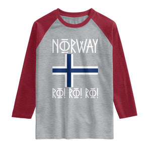 Norway Flag Ro Ro Ro Norse Rune Typography Graphic Raglan Shirt Norge Football Fans Norwegian Pride TS02 Heather Gray Heather Red Print Your Wear