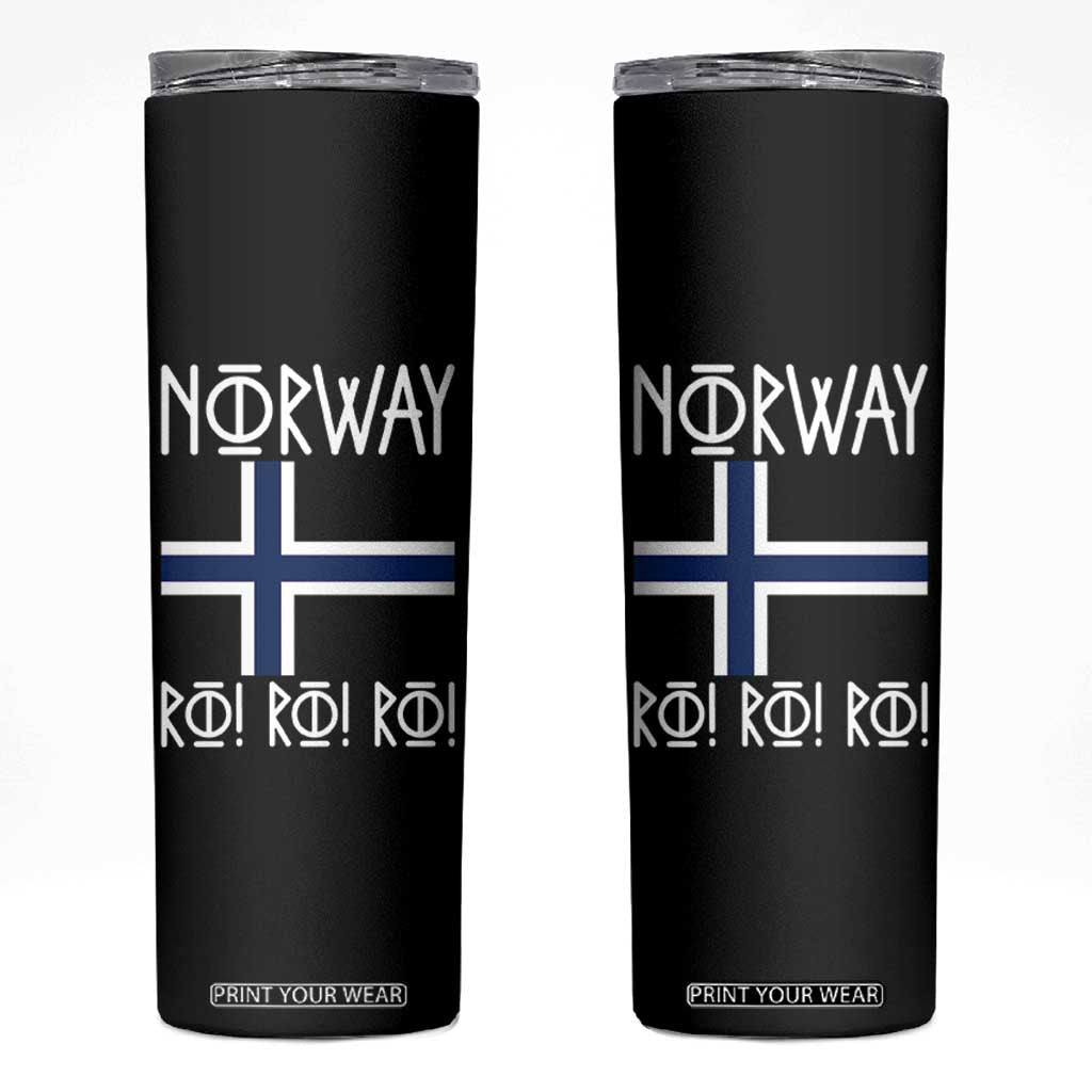 Norway Flag Ro Ro Ro Norse Rune Typography Graphic Skinny Tumbler Norge Football Fans Norwegian Pride TS02 Black Print Your Wear
