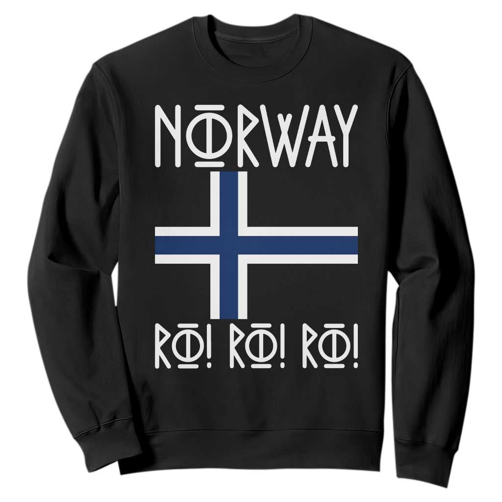 Norway Flag Ro Ro Ro Norse Rune Typography Graphic Sweatshirt Norge Football Fans Norwegian Pride TS02 Black Print Your Wear