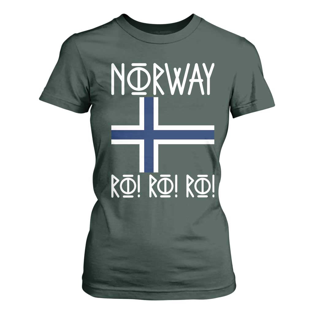 Norway Flag Ro Ro Ro Norse Rune Typography Graphic T Shirt For Women Norge Football Fans Norwegian Pride TS02 Dark Forest Green Print Your Wear