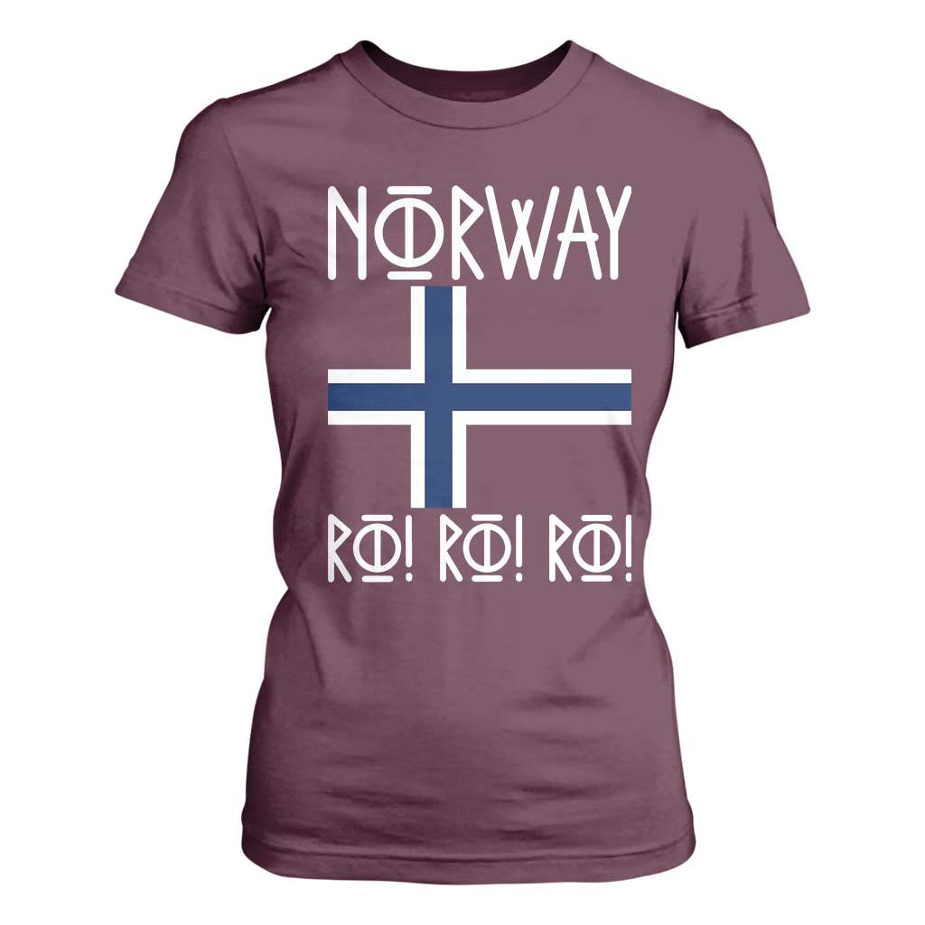 Norway Flag Ro Ro Ro Norse Rune Typography Graphic T Shirt For Women Norge Football Fans Norwegian Pride TS02 Maroon Print Your Wear