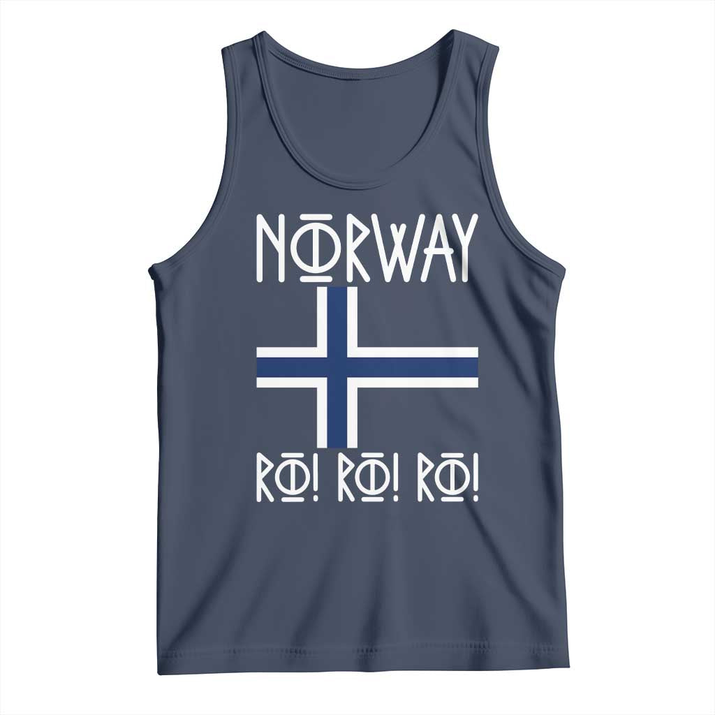 Norway Flag Ro Ro Ro Norse Rune Typography Graphic Tank Top Norge Football Fans Norwegian Pride TS02 Navy Print Your Wear