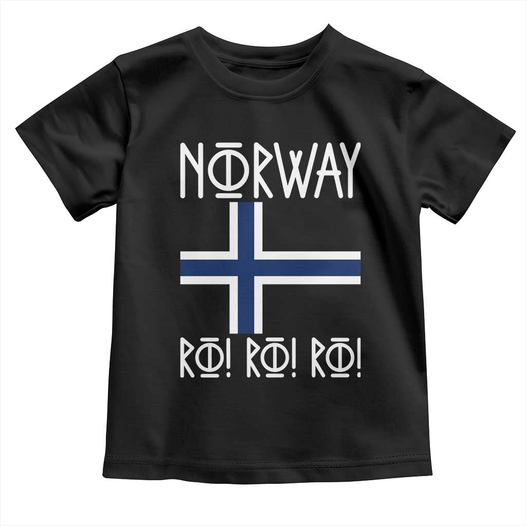 Norway Flag Ro Ro Ro Norse Rune Typography Graphic Toddler T Shirt Norge Football Fans Norwegian Pride TS02 Black Print Your Wear