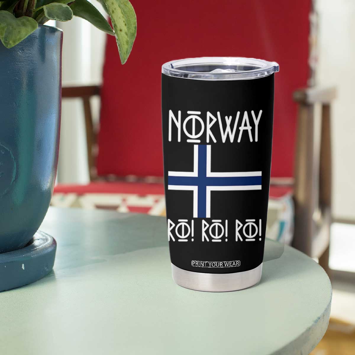 Norway Flag Ro Ro Ro Norse Rune Typography Graphic Tumbler Cup Norge Football Fans Norwegian Pride TS02 Print Your Wear