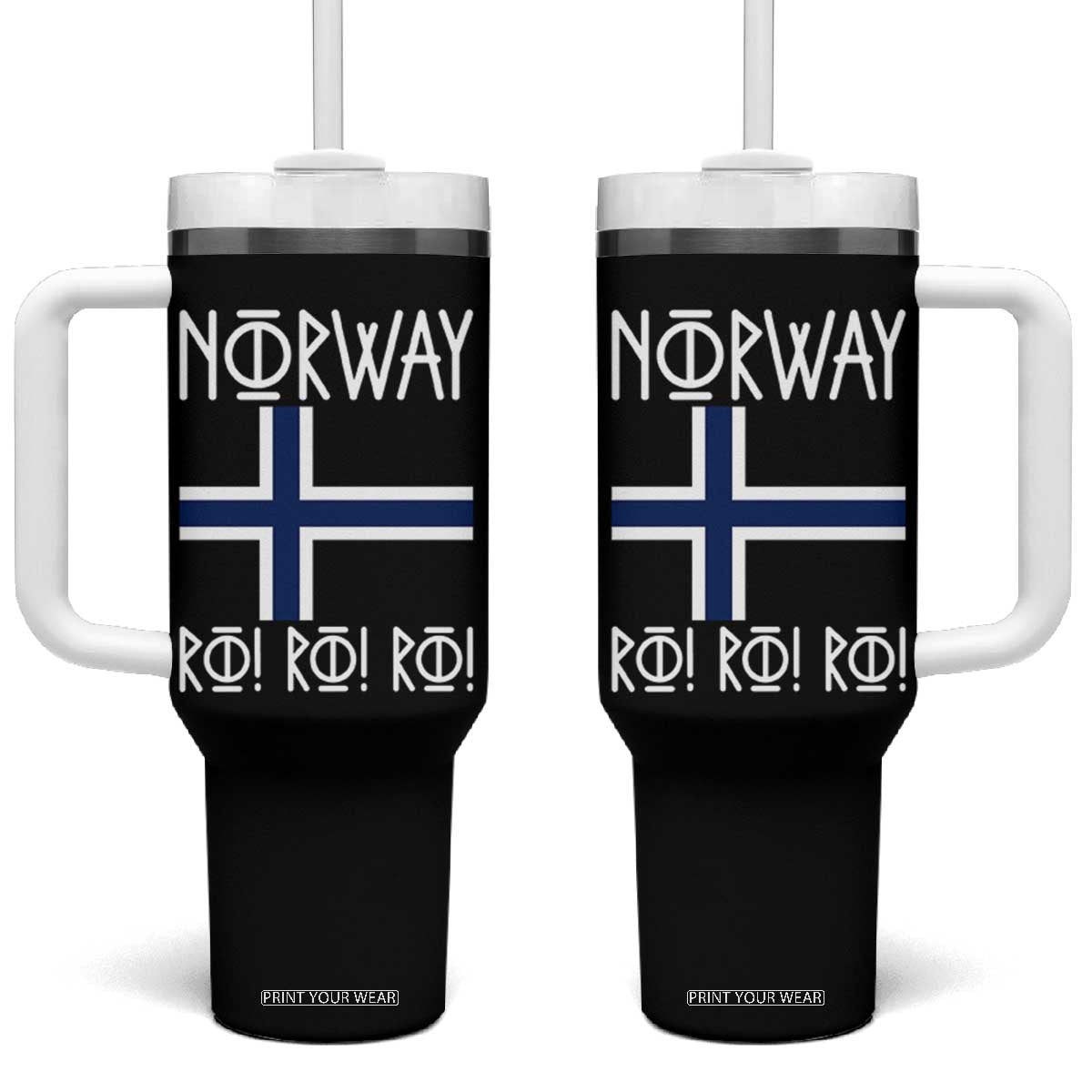 Norway Flag Ro Ro Ro Norse Rune Typography Graphic Tumbler With Handle Norge Football Fans Norwegian Pride TS02 One Size: 40 oz Black Print Your Wear