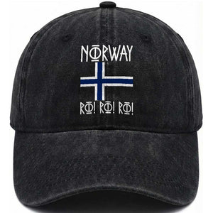 Norway Flag Ro Ro Ro Norse Rune Typography Graphic Washed Cotton Baseball Cap Norge Football Fans Norwegian Pride TS02 Print Your Wear