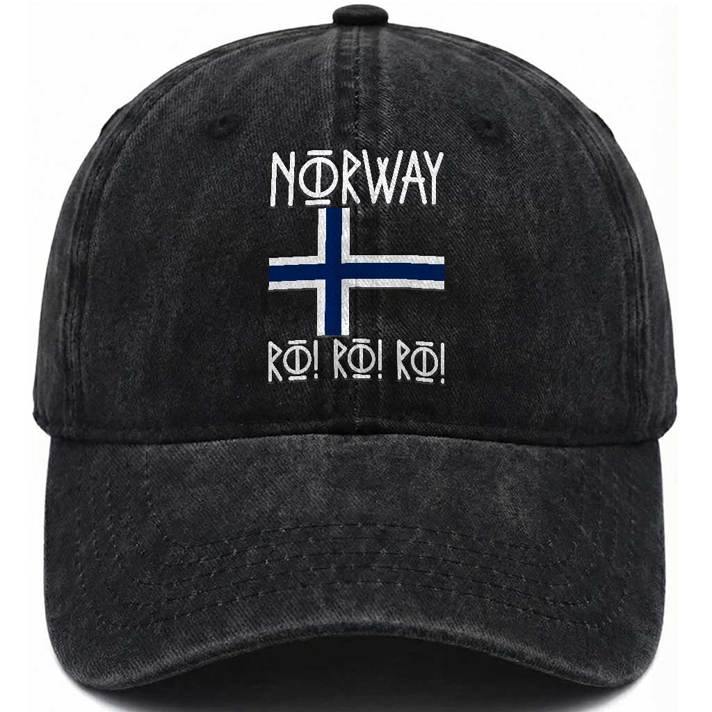 Norway Flag Ro Ro Ro Norse Rune Typography Graphic Washed Cotton Baseball Cap Norge Football Fans Norwegian Pride TS02 Print Your Wear