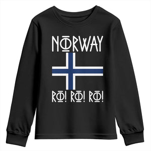 Norway Flag Ro Ro Ro Norse Rune Typography Graphic Youth Sweatshirt Norge Football Fans Norwegian Pride TS02 Black Print Your Wear
