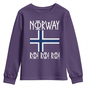 Norway Flag Ro Ro Ro Norse Rune Typography Graphic Youth Sweatshirt Norge Football Fans Norwegian Pride TS02 Purple Print Your Wear