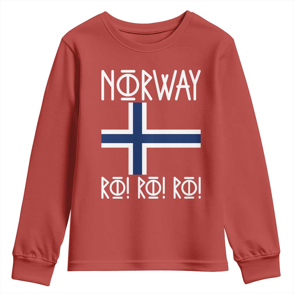 Norway Flag Ro Ro Ro Norse Rune Typography Graphic Youth Sweatshirt Norge Football Fans Norwegian Pride TS02 Red Print Your Wear