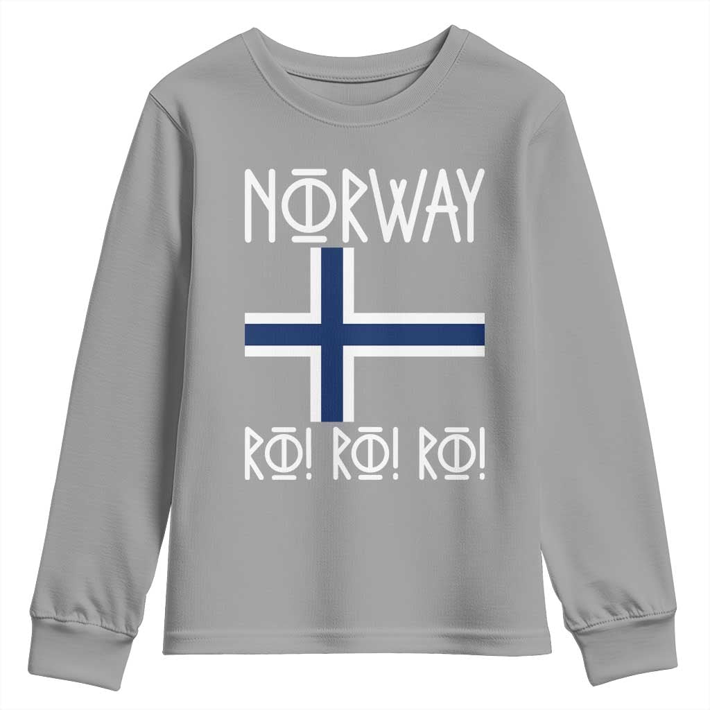 Norway Flag Ro Ro Ro Norse Rune Typography Graphic Youth Sweatshirt Norge Football Fans Norwegian Pride TS02 Sport Gray Print Your Wear