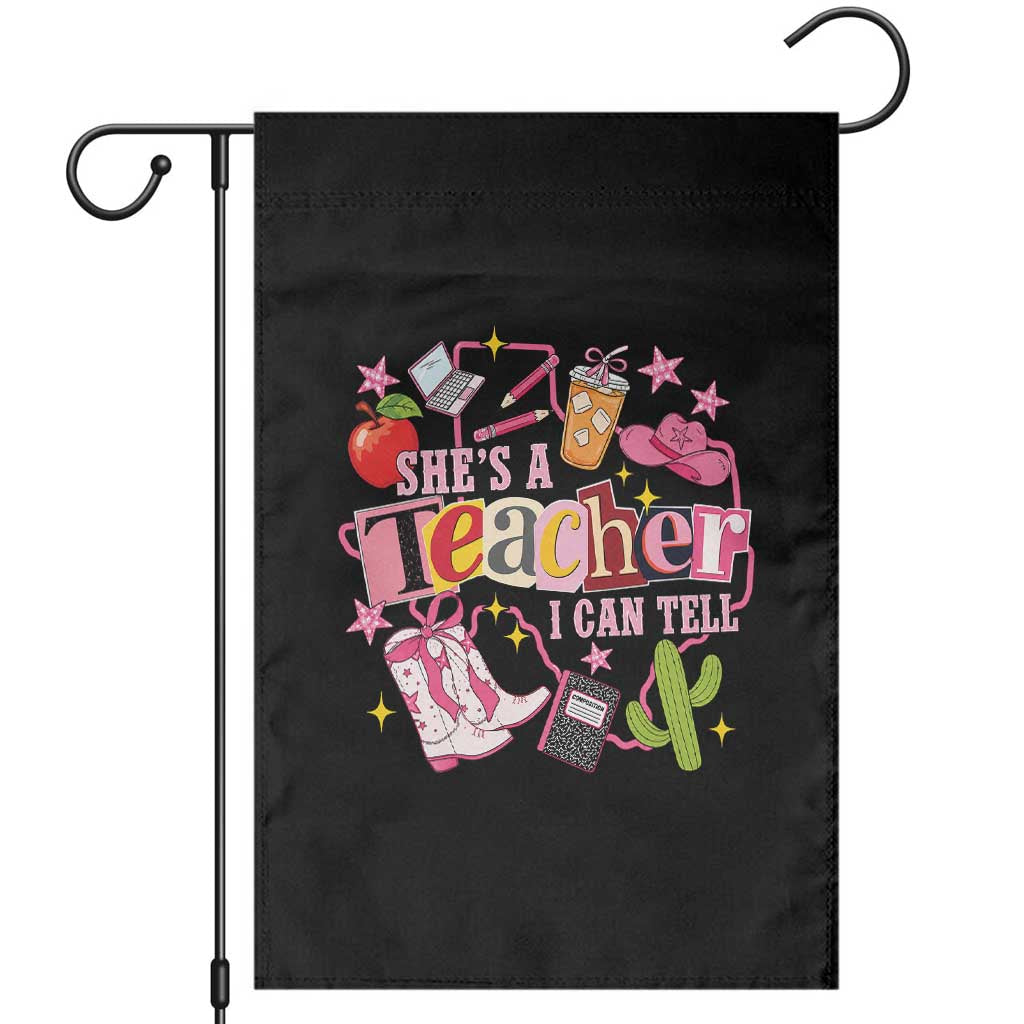 She is a Teacher I Can Tell School Aesthetic Garden Flag Retro Groovy Western Cowgirl Texas TS02 Black Print Your Wear