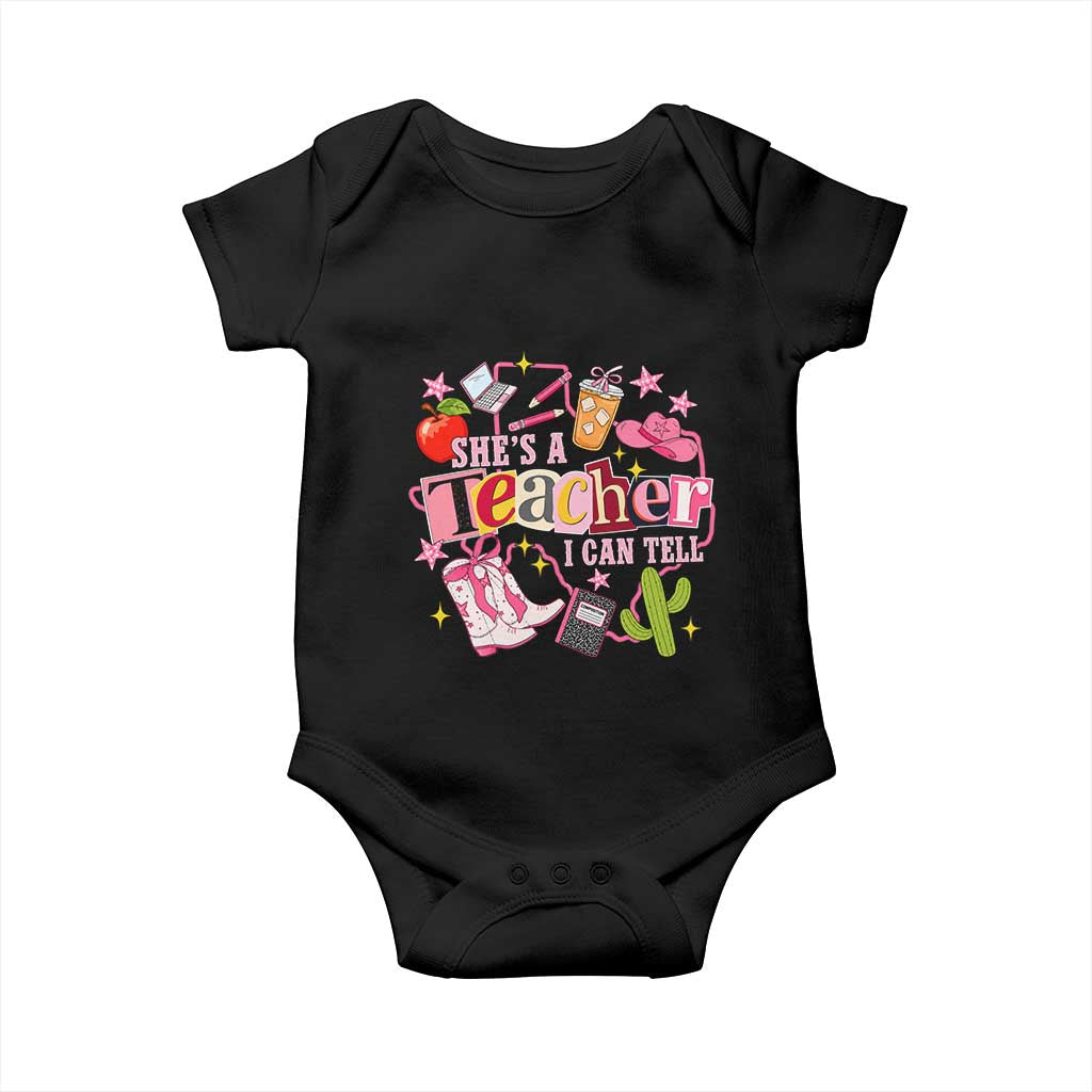 She is a Teacher I Can Tell School Aesthetic Baby Onesie Retro Groovy Western Cowgirl Texas TS02 Black Print Your Wear