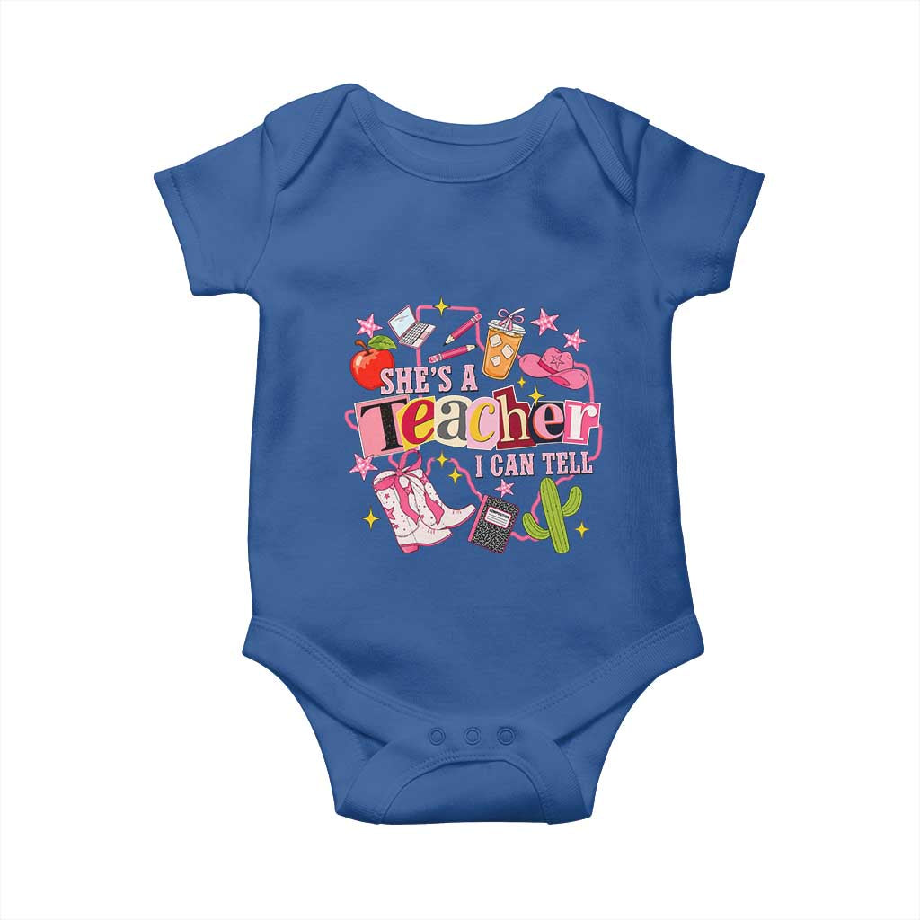 She is a Teacher I Can Tell School Aesthetic Baby Onesie Retro Groovy Western Cowgirl Texas