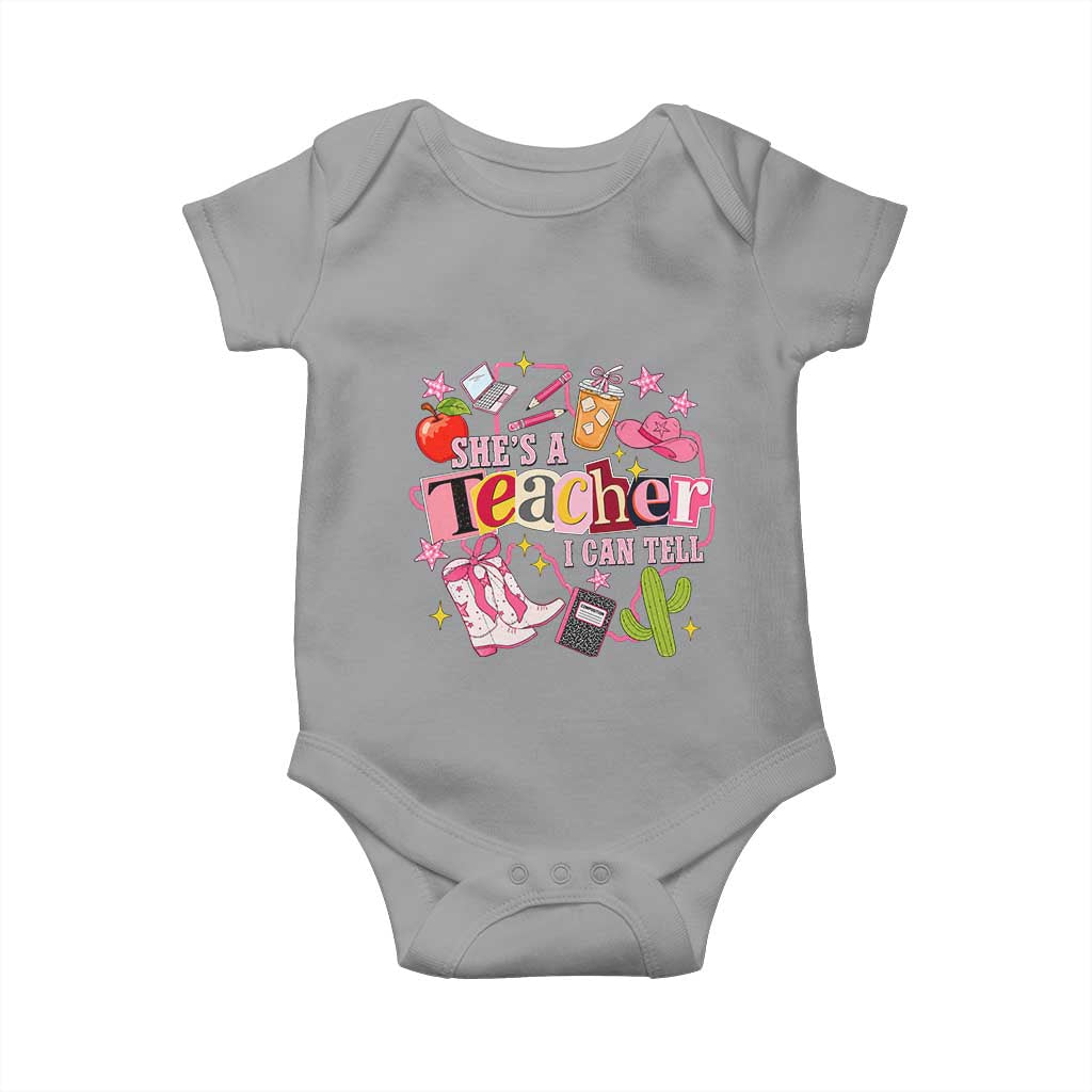 She is a Teacher I Can Tell School Aesthetic Baby Onesie Retro Groovy Western Cowgirl Texas