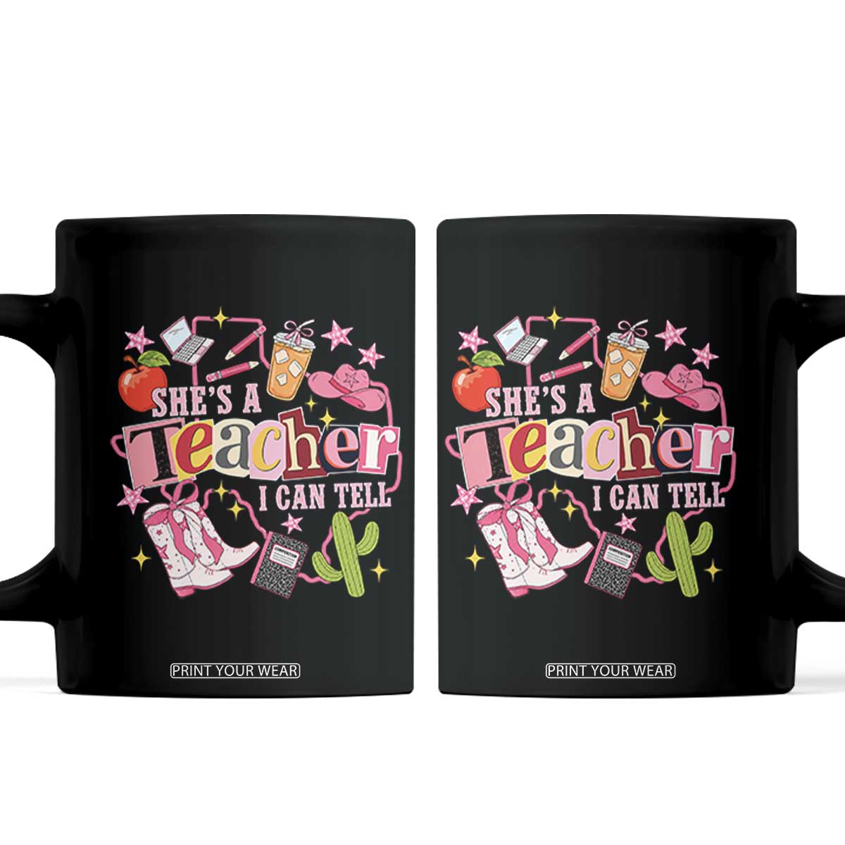 She is a Teacher I Can Tell School Aesthetic Coffee Mug Retro Groovy Western Cowgirl Texas