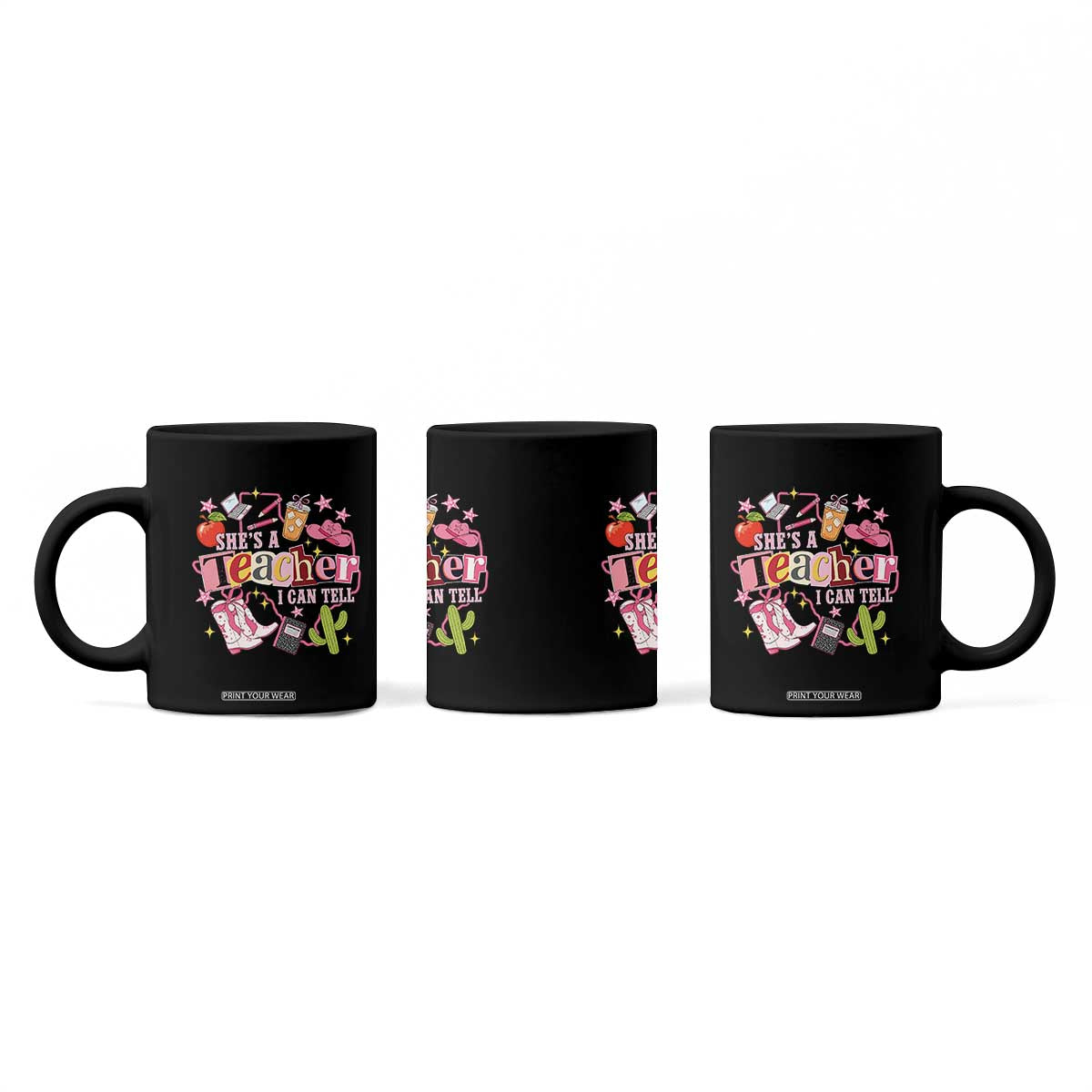 She is a Teacher I Can Tell School Aesthetic Coffee Mug Retro Groovy Western Cowgirl Texas