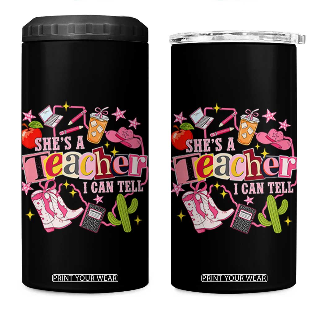 She is a Teacher I Can Tell School Aesthetic 4 in 1 Can Cooler Tumbler Retro Groovy Western Cowgirl Texas TS02 One Size: 16 oz Black Print Your Wear