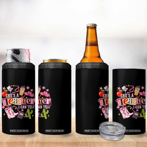 She is a Teacher I Can Tell School Aesthetic 4 in 1 Can Cooler Tumbler Retro Groovy Western Cowgirl Texas