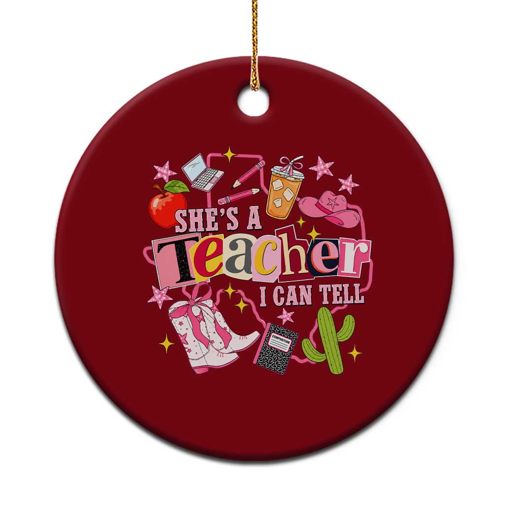 She is a Teacher I Can Tell School Aesthetic Ceramic Ornament Retro Groovy Western Cowgirl Texas TS02 1pc Red Print Your Wear