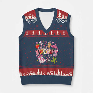 She is a Teacher I Can Tell School Aesthetic V-Neck Knit Sweater Vest Retro Groovy Western Cowgirl Texas