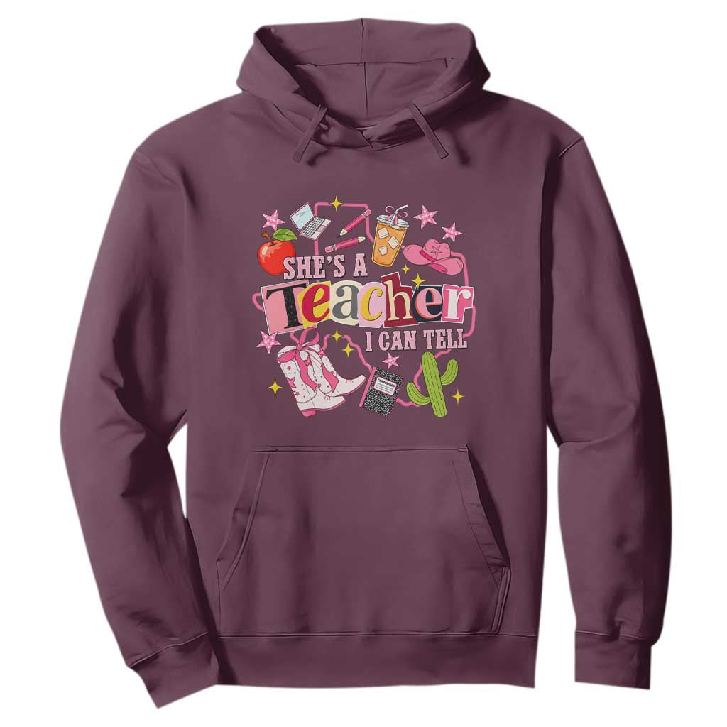 She is a Teacher I Can Tell School Aesthetic Hoodie Retro Groovy Western Cowgirl Texas