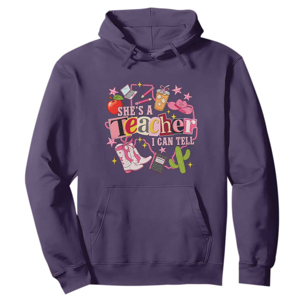She is a Teacher I Can Tell School Aesthetic Hoodie Retro Groovy Western Cowgirl Texas