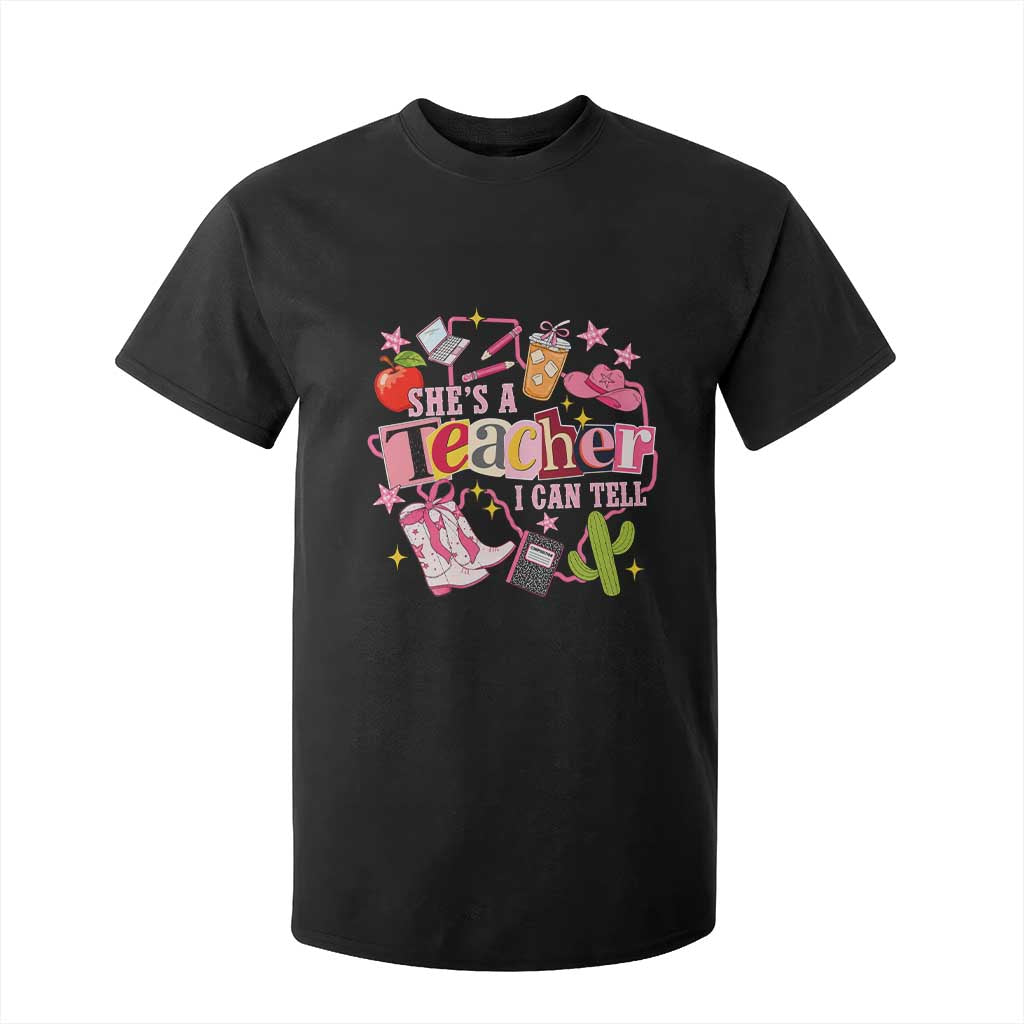 She is a Teacher I Can Tell School Aesthetic T Shirt For Kid Retro Groovy Western Cowgirl Texas TS02 Black Print Your Wear