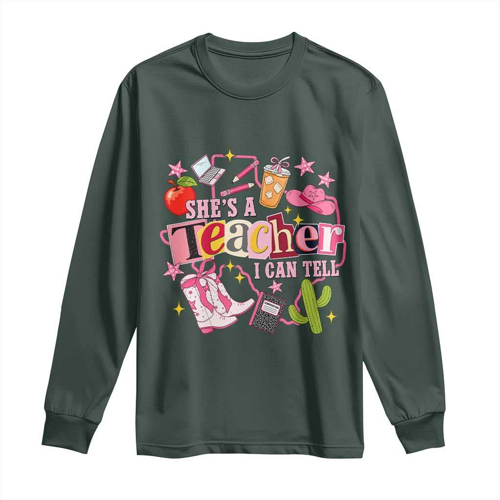 She is a Teacher I Can Tell School Aesthetic Long Sleeve Shirt Retro Groovy Western Cowgirl Texas