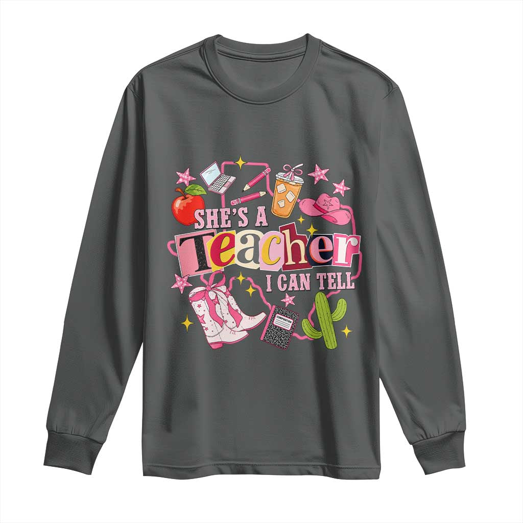 She is a Teacher I Can Tell School Aesthetic Long Sleeve Shirt Retro Groovy Western Cowgirl Texas