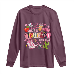 She is a Teacher I Can Tell School Aesthetic Long Sleeve Shirt Retro Groovy Western Cowgirl Texas