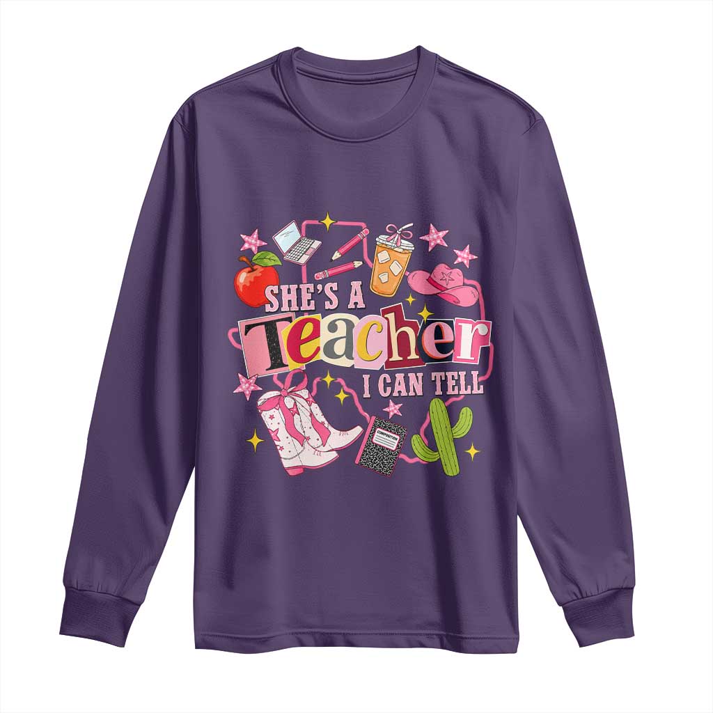 She is a Teacher I Can Tell School Aesthetic Long Sleeve Shirt Retro Groovy Western Cowgirl Texas