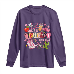 She is a Teacher I Can Tell School Aesthetic Long Sleeve Shirt Retro Groovy Western Cowgirl Texas