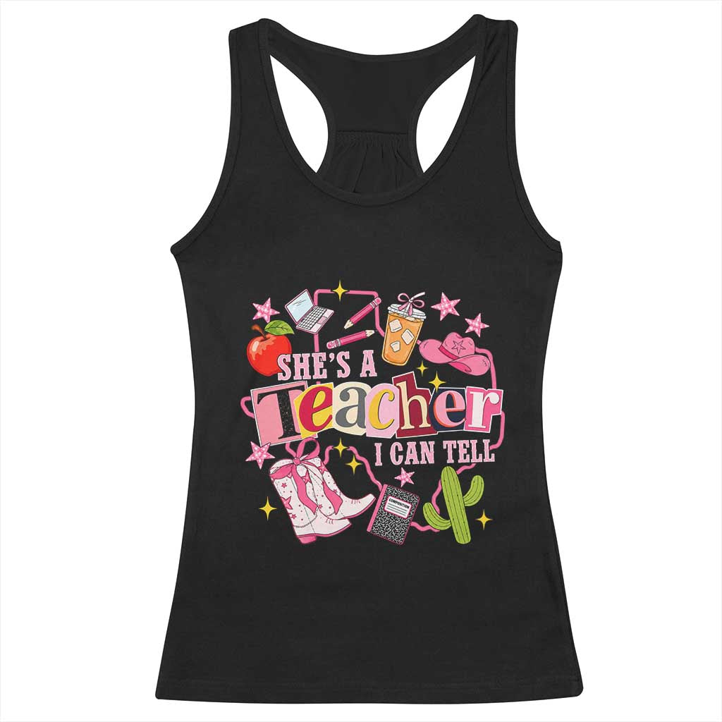 She is a Teacher I Can Tell School Aesthetic Racerback Tank Top Retro Groovy Western Cowgirl Texas TS02 Black Print Your Wear