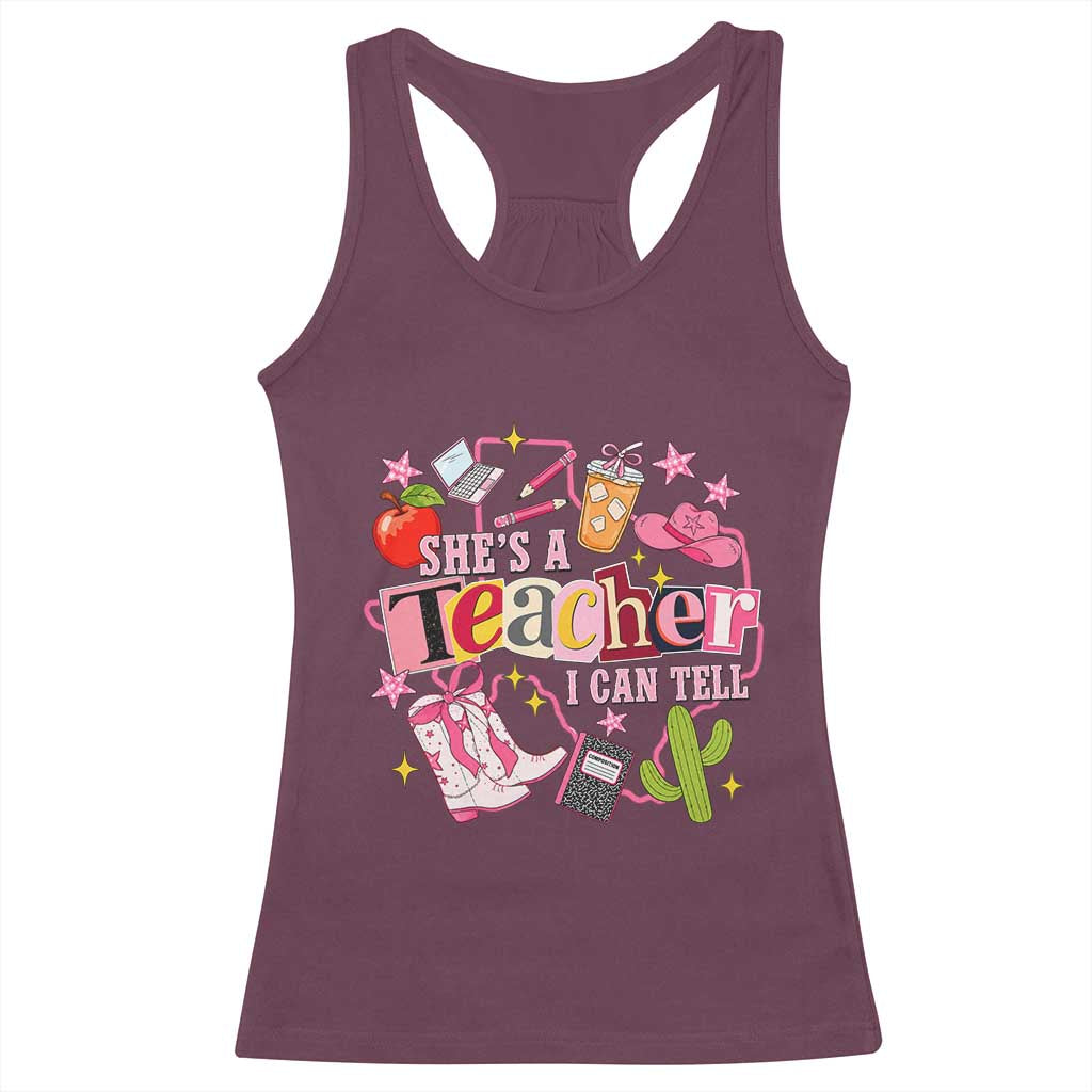 She is a Teacher I Can Tell School Aesthetic Racerback Tank Top Retro Groovy Western Cowgirl Texas