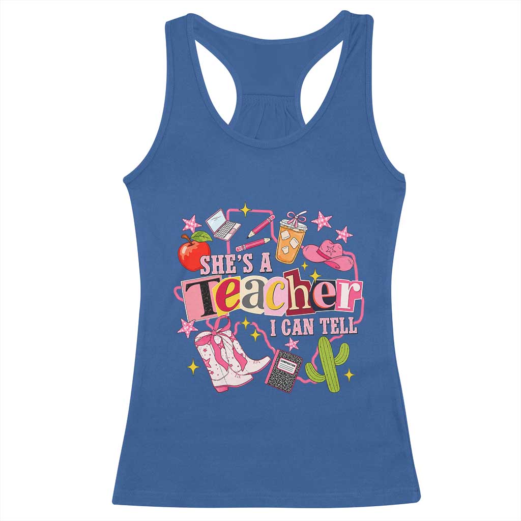 She is a Teacher I Can Tell School Aesthetic Racerback Tank Top Retro Groovy Western Cowgirl Texas