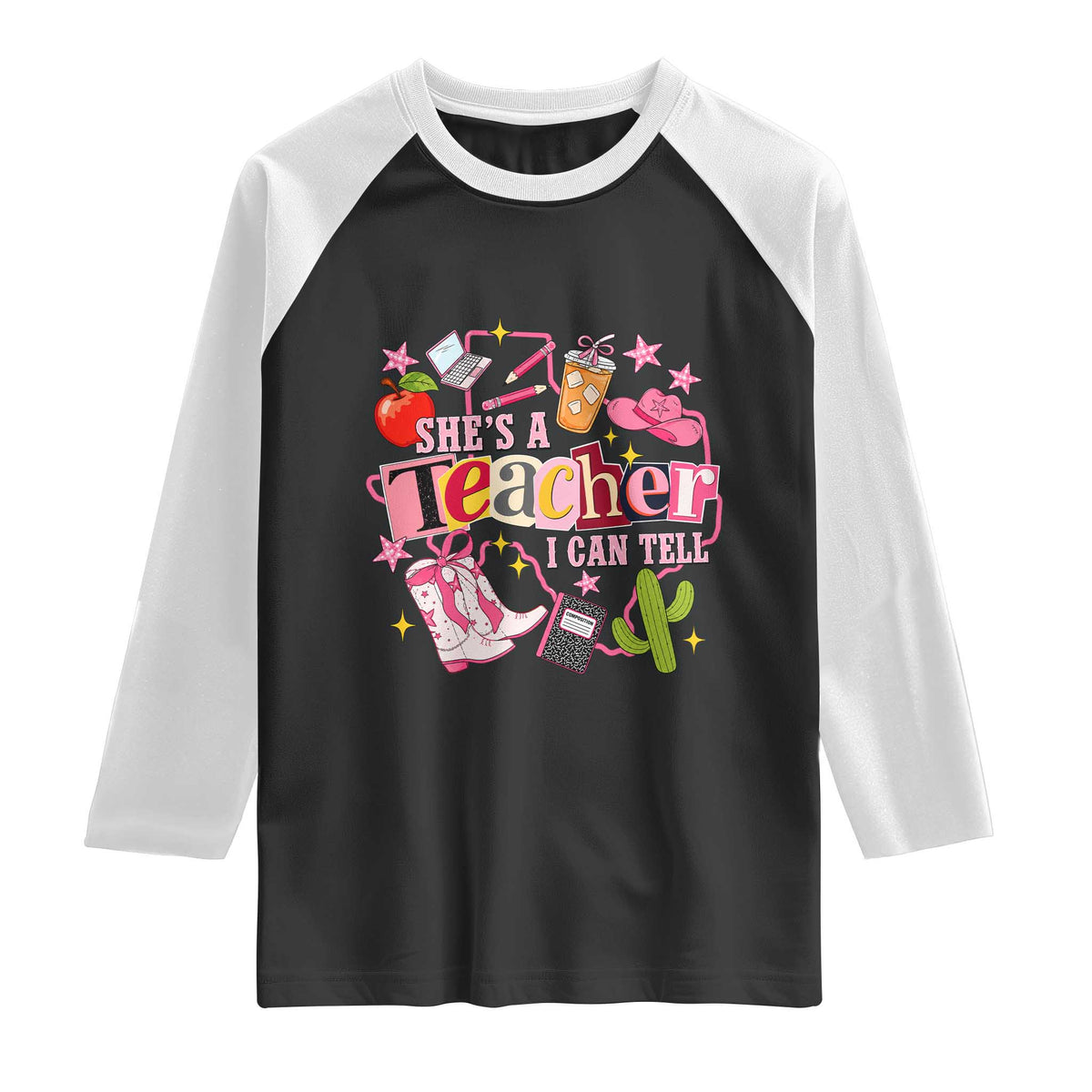 She is a Teacher I Can Tell School Aesthetic Raglan Shirt Retro Groovy Western Cowgirl Texas