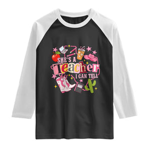 She is a Teacher I Can Tell School Aesthetic Raglan Shirt Retro Groovy Western Cowgirl Texas