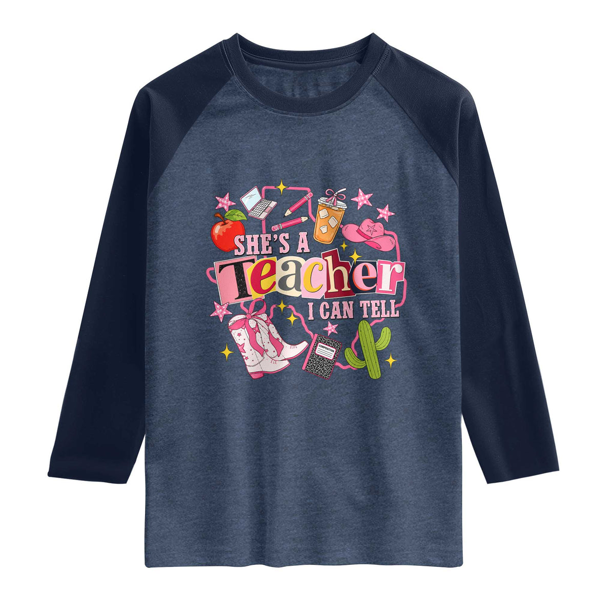 She is a Teacher I Can Tell School Aesthetic Raglan Shirt Retro Groovy Western Cowgirl Texas