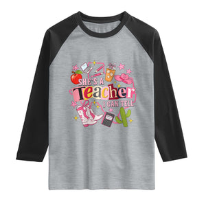 She is a Teacher I Can Tell School Aesthetic Raglan Shirt Retro Groovy Western Cowgirl Texas